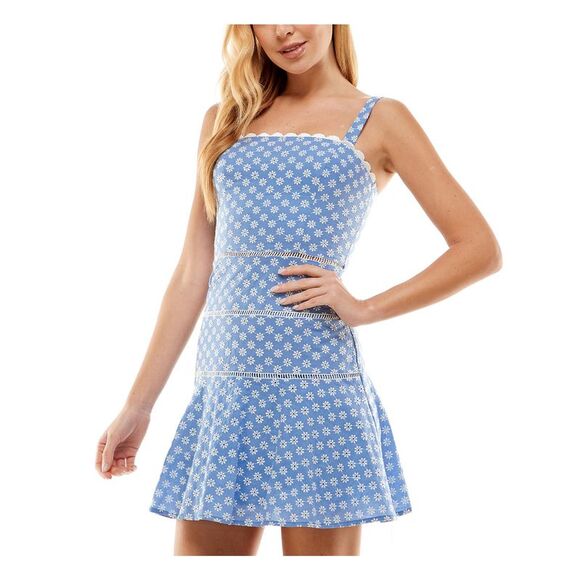 CITY STUDIO Womens Short Dress Blue Sleeveless Ladder Insets Lined Juniors 3 - Picture 3 of 4